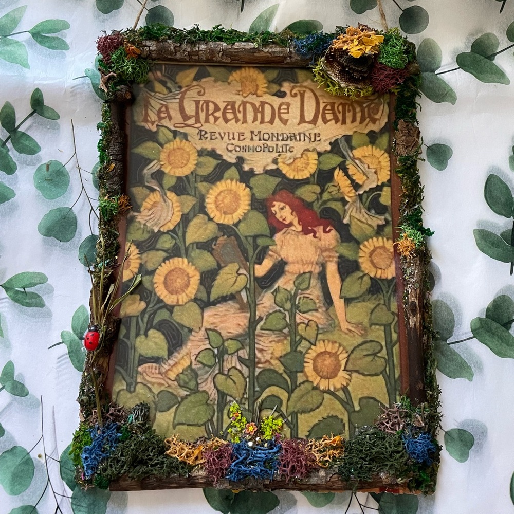 Yellow and Green Floral Art Wall Decor border handcrafted moss wall hanging 8X10